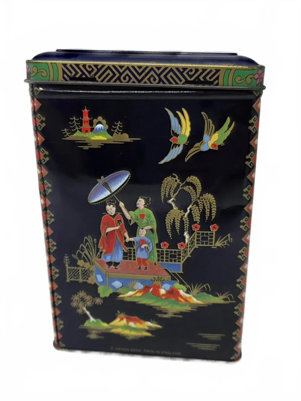 Vintage Daher Asian Style Metal Tea Tin Canister